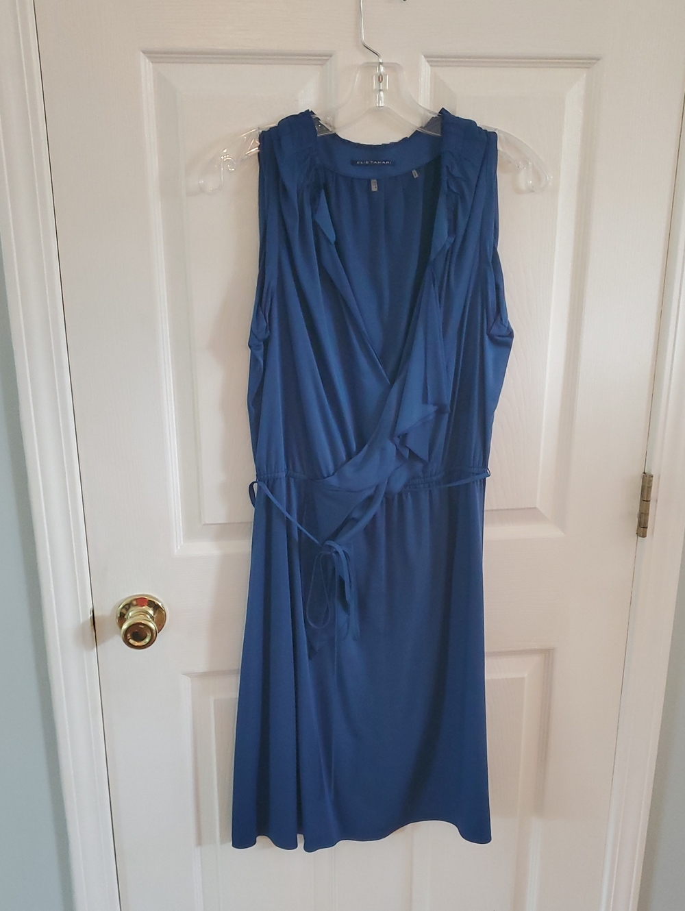 Eli Tahari Royal Blue Sleeveless Faux-Wrap Dress